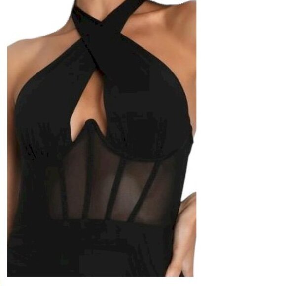 Never-Ending Glamour Black Mesh Cross-Front Halter Maxi Dress Size XS NWOT - Picture 9 of 13